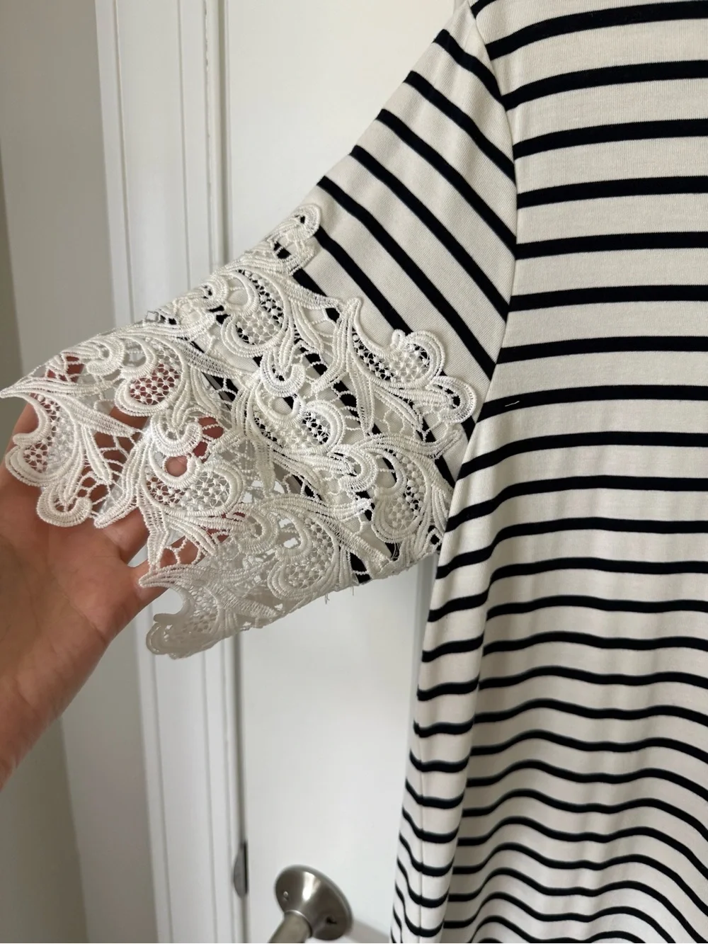 Tommy Hilfiger Black & White Striped Lace-Trim Mini Dress